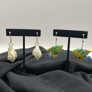 Colorful Fish and Shell Earrings